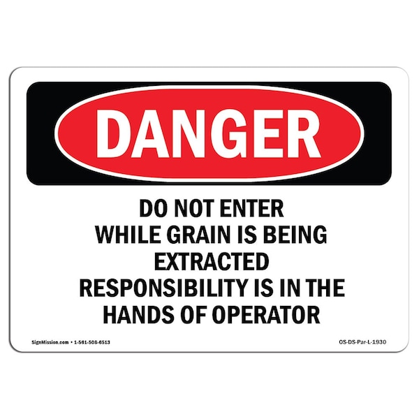 Safety Sign, OSHA Danger, 3.5" Height, Grain Bin Silo Safety, Landscape, 10PK